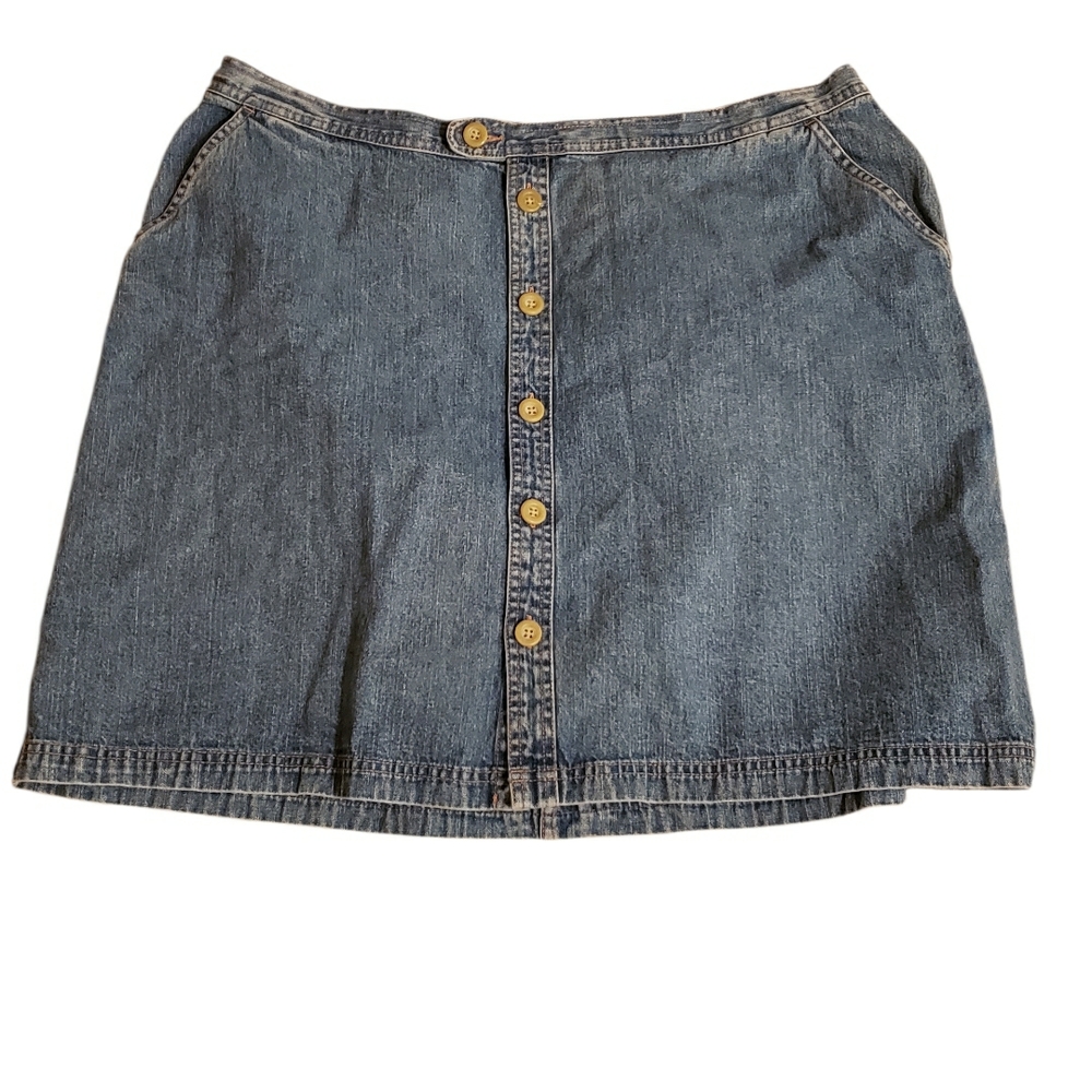 CJ Banks Blue Denim Button-Front Mini Skirt